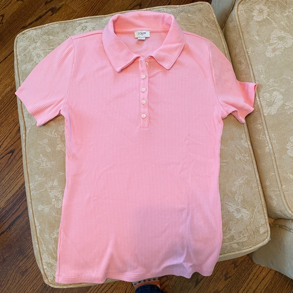 J. Crew pink ribbed golf style shirt with stretch